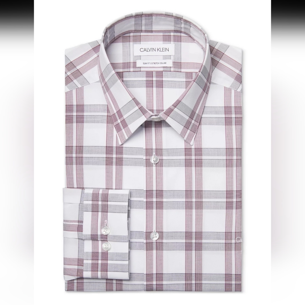 Calvin Klein CK Logo Slim Fit Stretch Collar Dress Shirt.